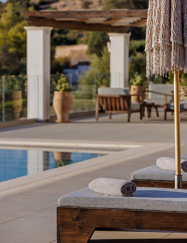 Blue Sea House exterior with private terrace and sea view